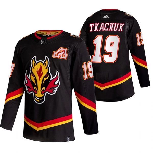 Herren Calgary Flames Eishockey Trikot Matthew Tkachuk #19 2022 Reverse Retro Schwarz Authentic